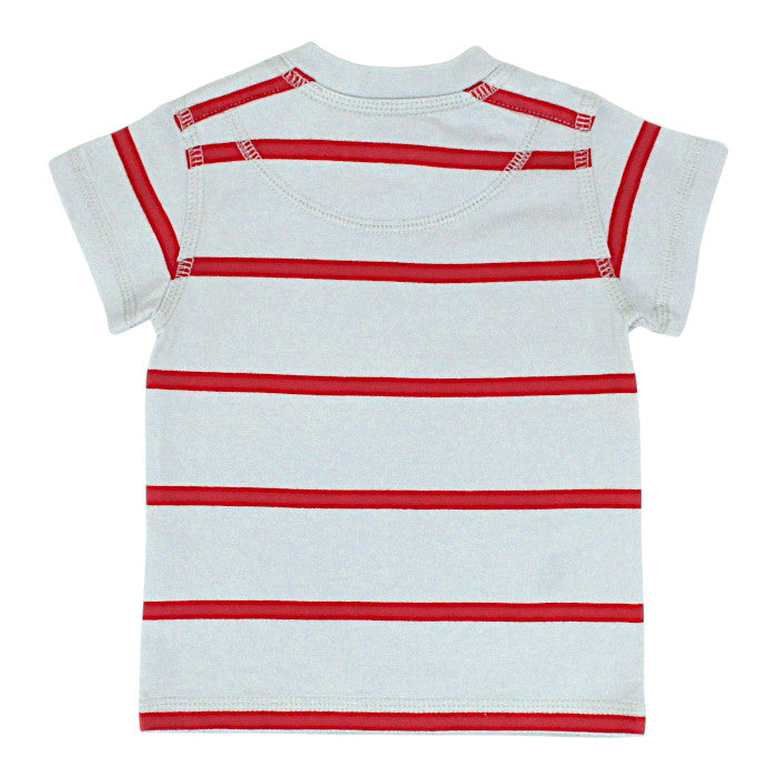 T-shirt bébé gris/rouge à rayures Burberry, vue de dos, garçon 3 mois