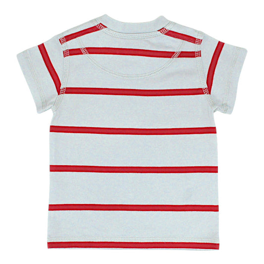 T-shirt bébé gris/rouge à rayures Burberry, vue de dos, garçon 3 mois