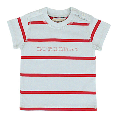 T-shirt bébé garçon Burberry Kids, gris/rouge à rayures, taille 3 mois, seconde main luxe, vue de face