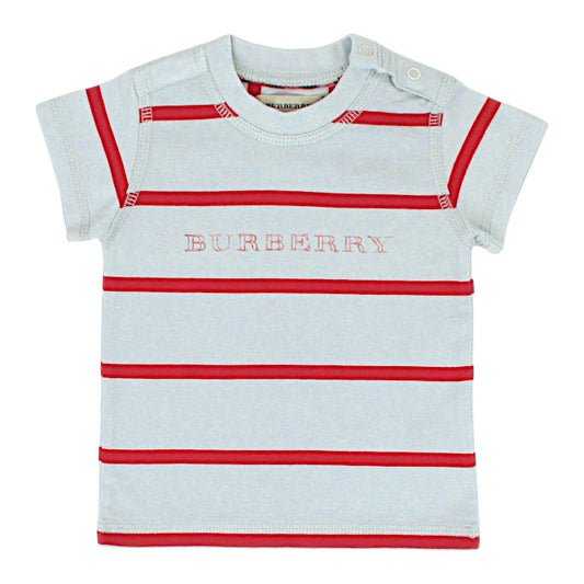 T-shirt bébé garçon Burberry Kids, gris/rouge à rayures, taille 3 mois, seconde main luxe, vue de face