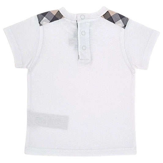 T-shirt bébé blanc détails motif tartan Burberry, vue de dos, mixte 6 mois