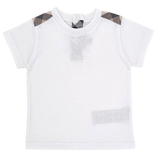 T-shirt bébé mixte Burberry Kids, blanc détails motif tartan, taille 6 mois, seconde main luxe, vue de face