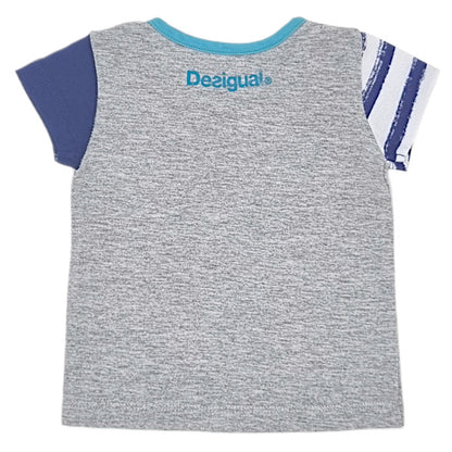 T-shirt bébé gris message imprimé Desigual, vue de dos, garçon 3 mois