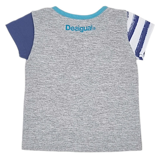 T-shirt bébé gris message imprimé Desigual, vue de dos, garçon 3 mois
