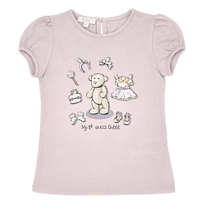 T-shirt bébé fille Gucci, rose motif teddy, taille 24 mois, seconde main luxe, vue de face