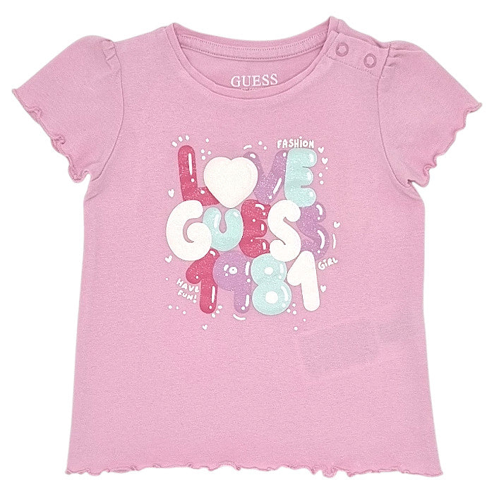 T-shirt bébé fille Guess Baby, rose manches courtes, taille 18 mois, seconde main premium, vue de face