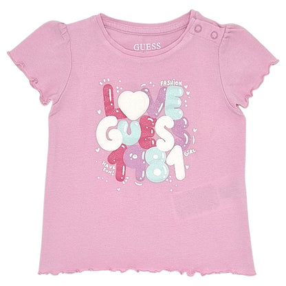T-shirt bébé fille Guess Baby, rose manches courtes, taille 18 mois, seconde main premium, vue de face