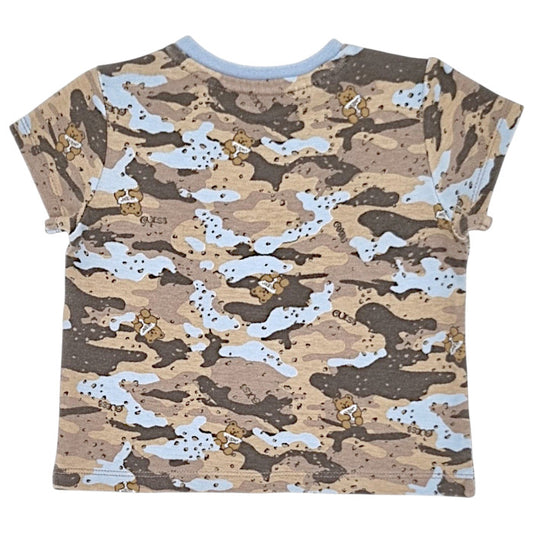 T-shirt bébé marron motif camouflage Guess, vue de dos, garçon 6-9 mois
