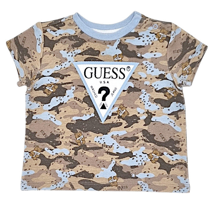 T-shirt bébé garçon Guess Baby, marron motif camouflage, taille 6-9 mois, seconde main premium, vue de face