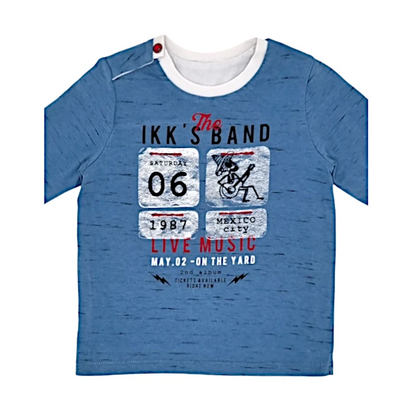 T-shirt IKKS bébé garçon 12 mois, blanc/bleu, pressions à l'épaule