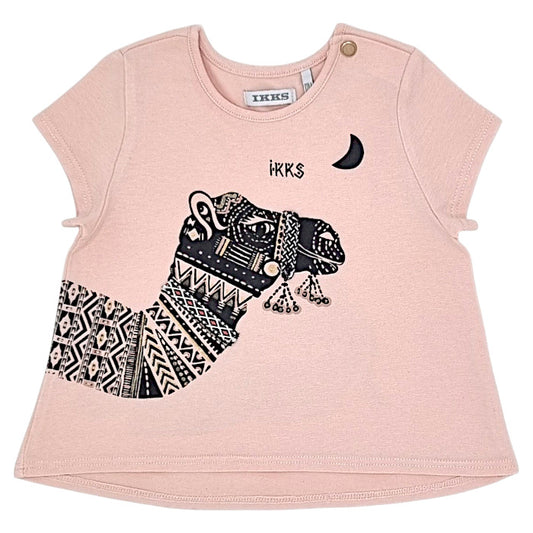 T-shirt bébé fille IKKS Junior, rose saumon motif chameau, taille 12 mois, seconde main premium, vue de face