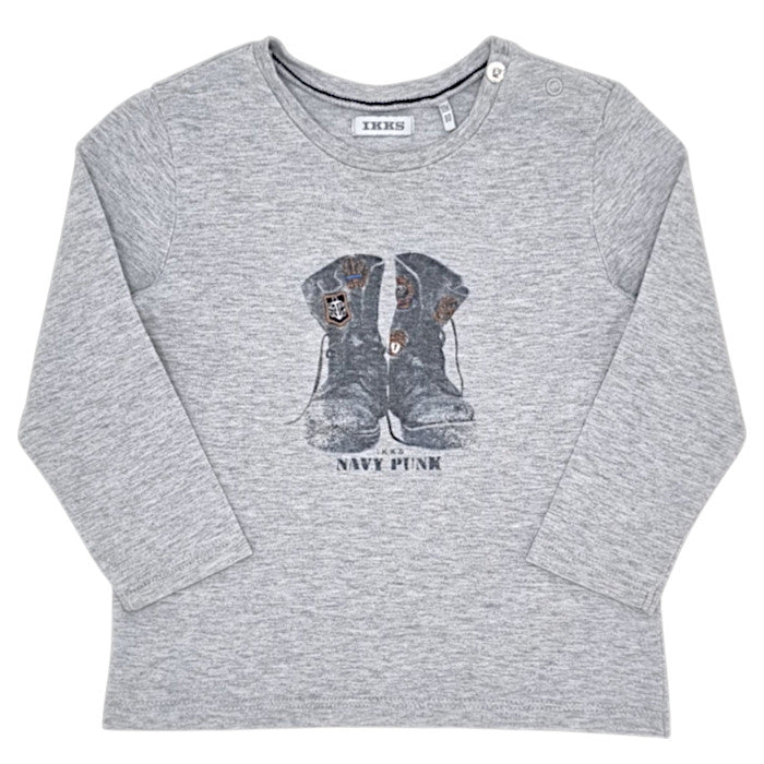 T-shirt bébé garçon IKKS, gris manches longues, taille 18 mois, seconde main premium, vue de face