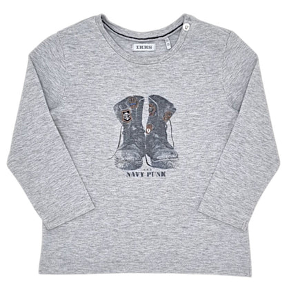 T-shirt bébé garçon IKKS, gris manches longues, taille 18 mois, seconde main premium, vue de face