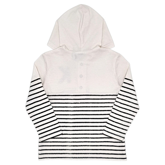 T-shirt bébé écru/noir à capuche IKKS, vue de dos, garçon 24 mois