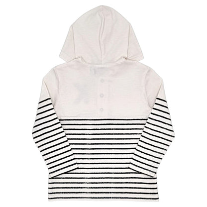 T-shirt bébé écru/noir à capuche IKKS, vue de dos, garçon 24 mois