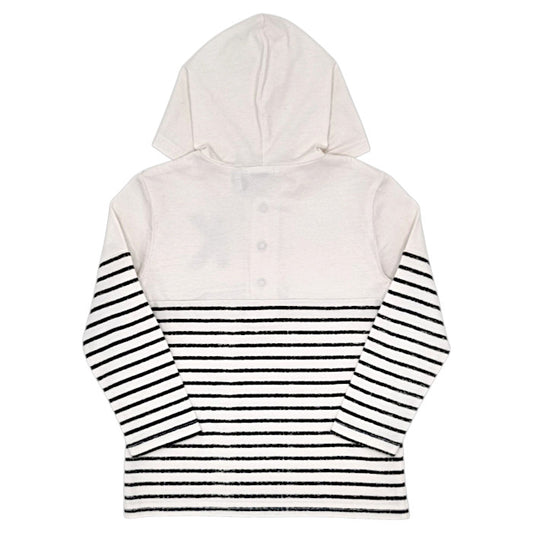 T-shirt bébé écru/noir à capuche IKKS, vue de dos, garçon 24 mois
