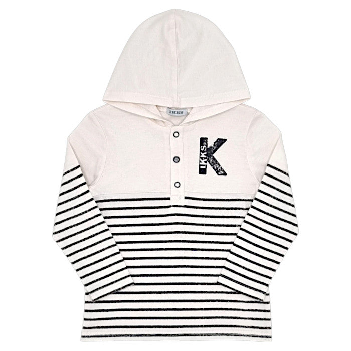 T-shirt bébé garçon IKKS Junior, écru/noir à capuche, taille 24 mois, seconde main premium, vue de face