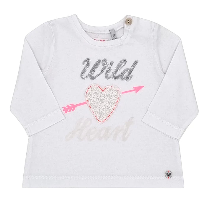 T-shirt bébé fille blanc motif cœur, taille 3 mois, marque IKKS - seconde main premium