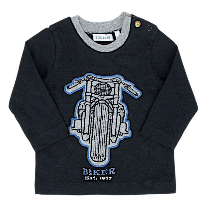 T-shirt bébé garçon noir motif moto, taille 3 mois, marque IKKS - seconde main premium