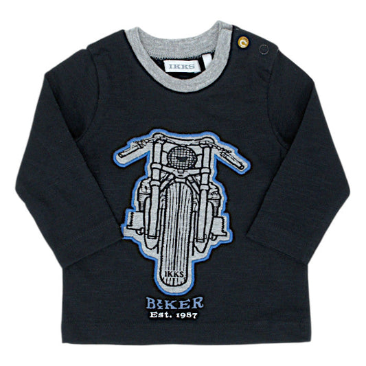 T-shirt bébé garçon noir motif moto, taille 3 mois, marque IKKS - seconde main premium