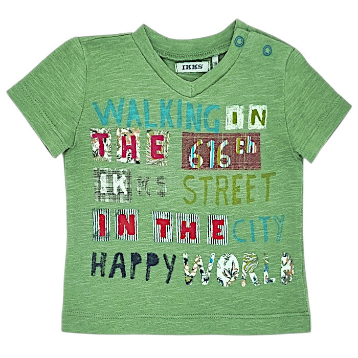 T-shirt bébé garçon IKKS Junior, vert col V, taille 3 mois, seconde main premium, vue de face