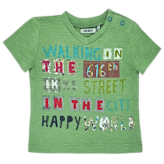 T-shirt bébé garçon IKKS Junior, vert col V, taille 3 mois, seconde main premium, vue de face