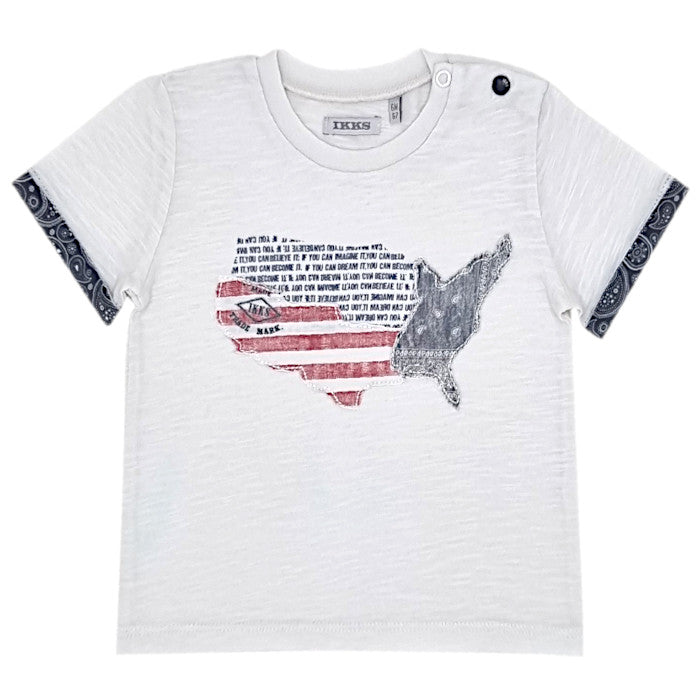 T-shirt bébé garçon IKKS Junior, blanc motif usa, taille 6 mois, seconde main premium, vue de face