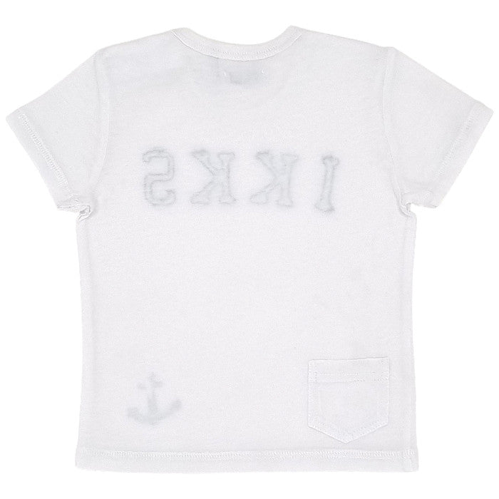T-shirt bébé blanc esprit marin IKKS, vue de dos, garçon 6 mois