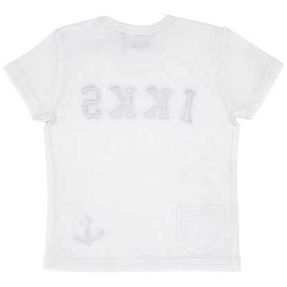 T-shirt bébé blanc esprit marin IKKS, vue de dos, garçon 6 mois