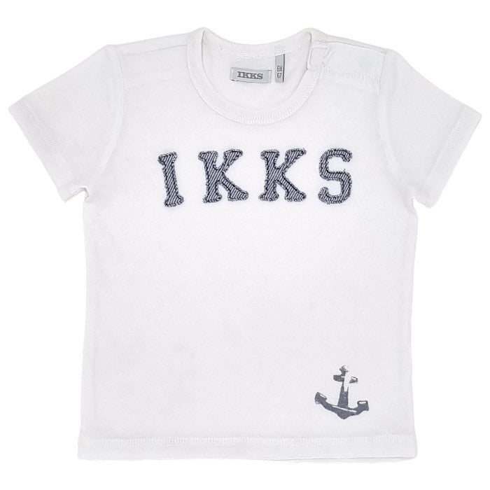 T-shirt bébé garçon IKKS Junior, blanc esprit marin, taille 6 mois, seconde main premium, vue de face