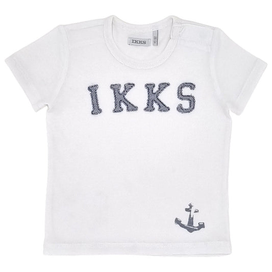 T-shirt bébé garçon IKKS Junior, blanc esprit marin, taille 6 mois, seconde main premium, vue de face