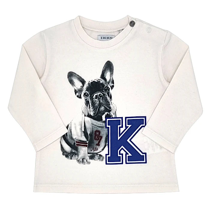 T-shirt bébé garçon écru motif bouledogue, taille 6 mois, marque IKKS - seconde main premium