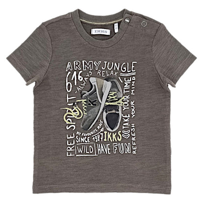 T-shirt bébé garçon IKKS Junior, kaki message imprimé, taille 6 mois, seconde main premium, vue de face