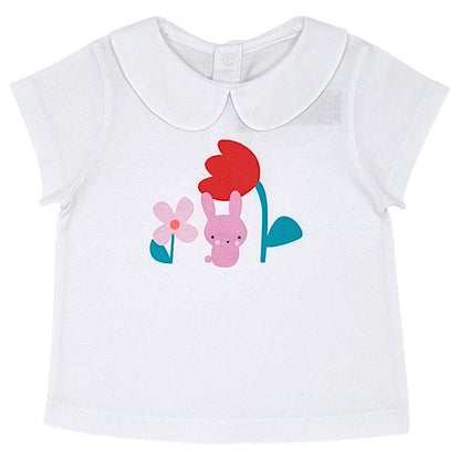 T-shirt bébé fille Jacadi, blanc col Claudine, taille 18 mois, seconde main haut de gamme, vue de face