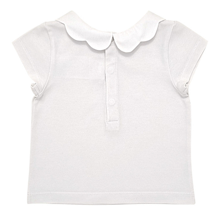 T-shirt bébé blanc col festonné Jacadi, vue de dos, fille 6 mois