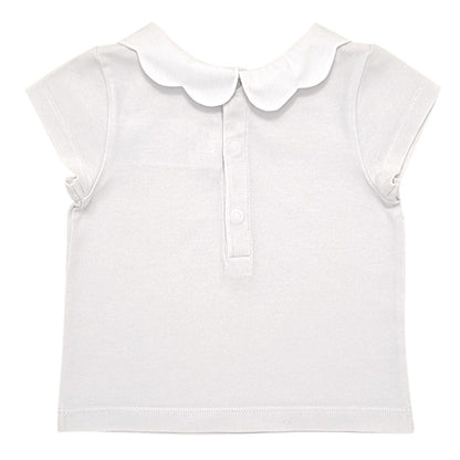 T-shirt bébé blanc col festonné Jacadi, vue de dos, fille 6 mois