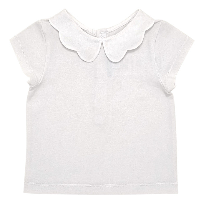 T-shirt bébé fille Jacadi, blanc col festonné, taille 6 mois, seconde main haut de gamme, vue de face