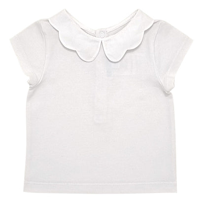 T-shirt bébé fille Jacadi, blanc col festonné, taille 6 mois, seconde main haut de gamme, vue de face