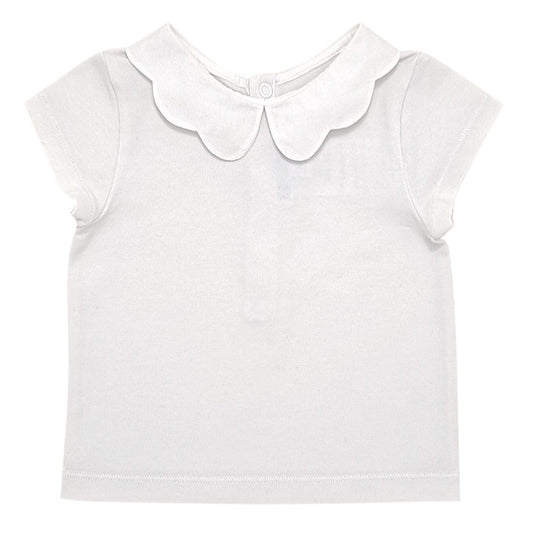 T-shirt bébé fille Jacadi, blanc col festonné, taille 6 mois, seconde main haut de gamme, vue de face