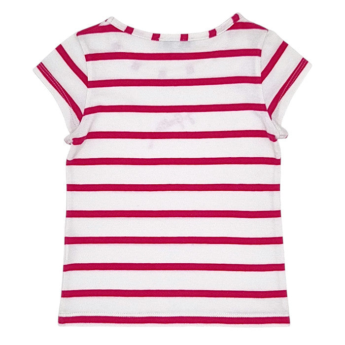 T-shirt bébé blanc/rose à rayures Jean-Paul Gaultier, vue de dos, fille 36 mois
