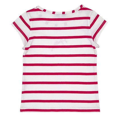 T-shirt bébé blanc/rose à rayures Jean-Paul Gaultier, vue de dos, fille 36 mois
