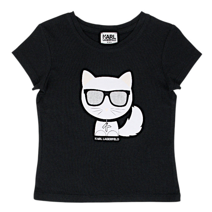 T-shirt bébé mixte noir Ikon Choupette, vue de face, taille 36 mois, marque Karl Lagerfeld - seconde main luxe