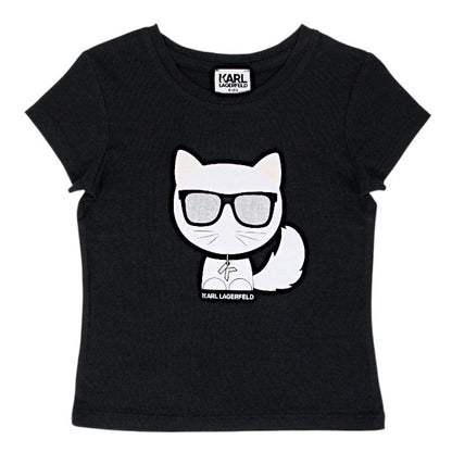 T-shirt bébé mixte noir Ikon Choupette, vue de face, taille 36 mois, marque Karl Lagerfeld - seconde main luxe