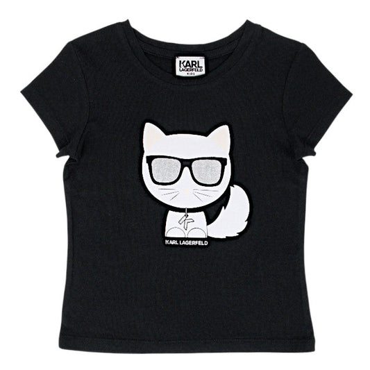 T-shirt bébé mixte noir Ikon Choupette, vue de face, taille 36 mois, marque Karl Lagerfeld - seconde main luxe