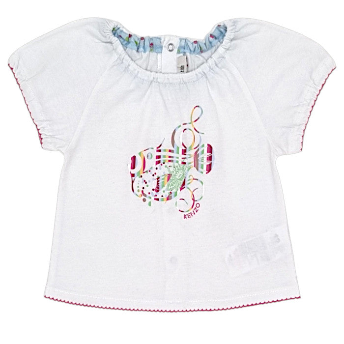 T-shirt bébé fille Kenzo Kids, blanc en coton, taille 12 mois, seconde main luxe, vue de face