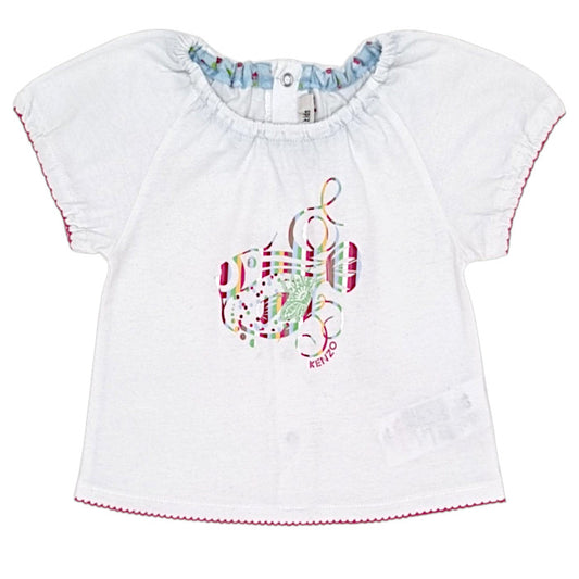 T-shirt bébé fille Kenzo Kids, blanc en coton, taille 12 mois, seconde main luxe, vue de face