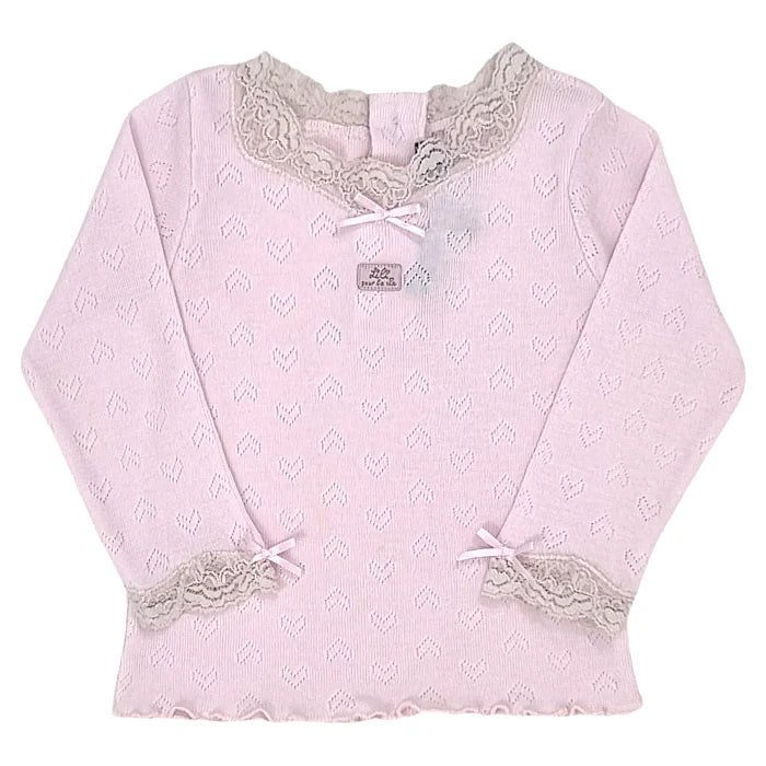 T-shirt bébé fille rose en maille ajourée, taille 12 mois, marque Lili Gaufrette - seconde main premium