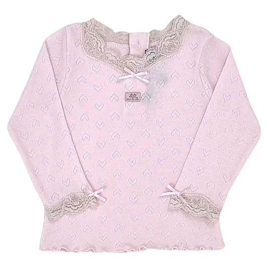T-shirt bébé fille rose en maille ajourée, taille 12 mois, marque Lili Gaufrette - seconde main premium