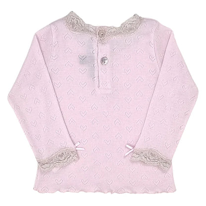 T-shirt bébé fille Lili Gaufrette 12 mois, rose, boutons nacrés au dos