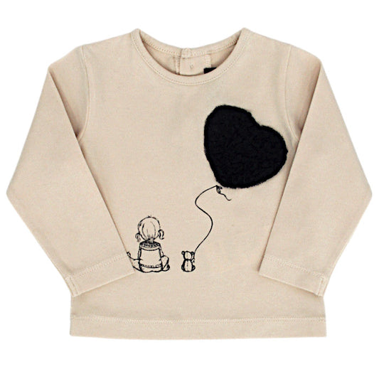 T-shirt bébé fille beige motif cœur, taille 6 mois, marque Lili Gaufrette - seconde main premium